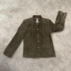David Brooks. Olive green suede jacket. Size Small.